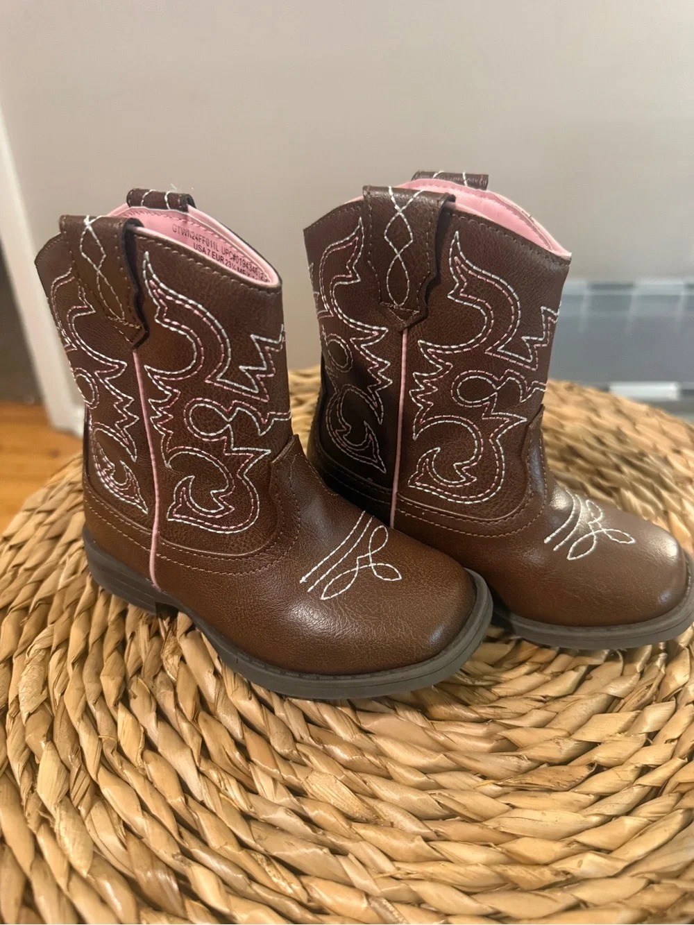 Wonder Nation Brown Girls' Western Boots with Pink Lining